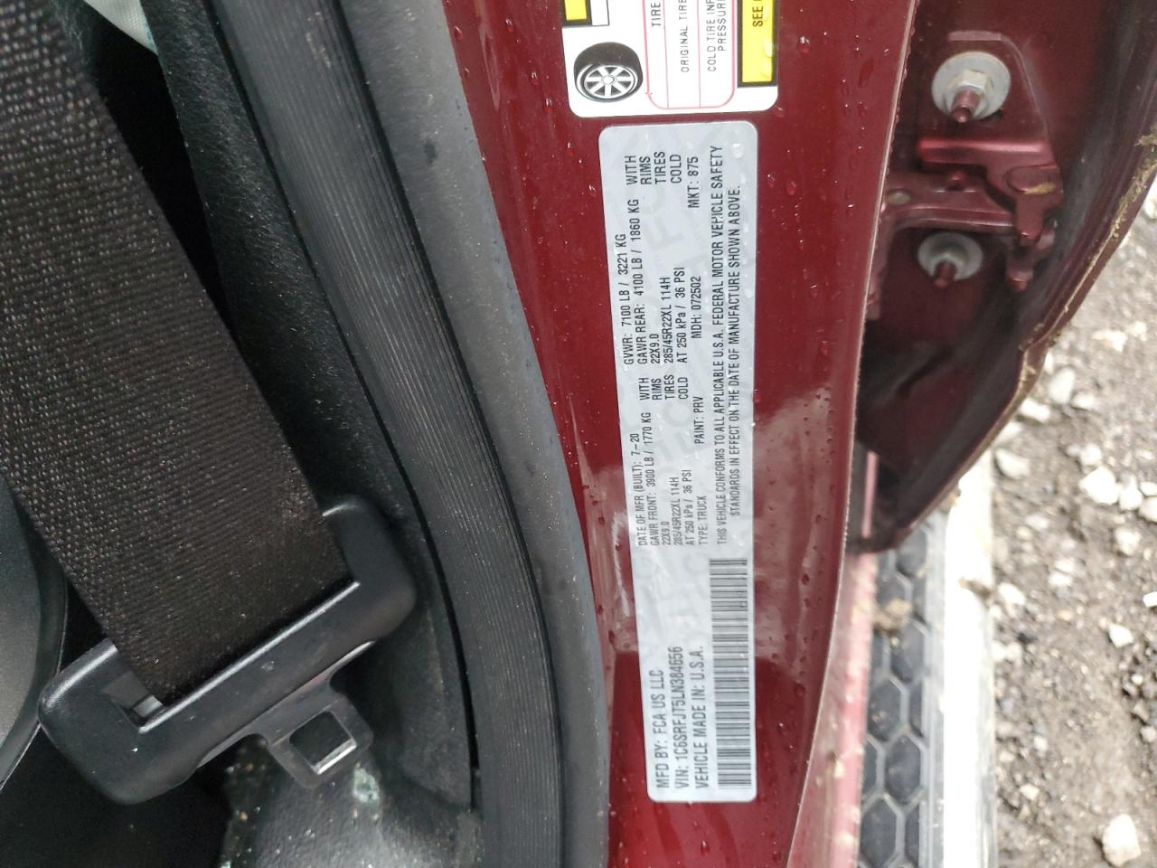 2020 RAM 1500 VIN 1C6SRFJT5LN384656 Copart auction photo, rollover / all over damage thumbnail 14