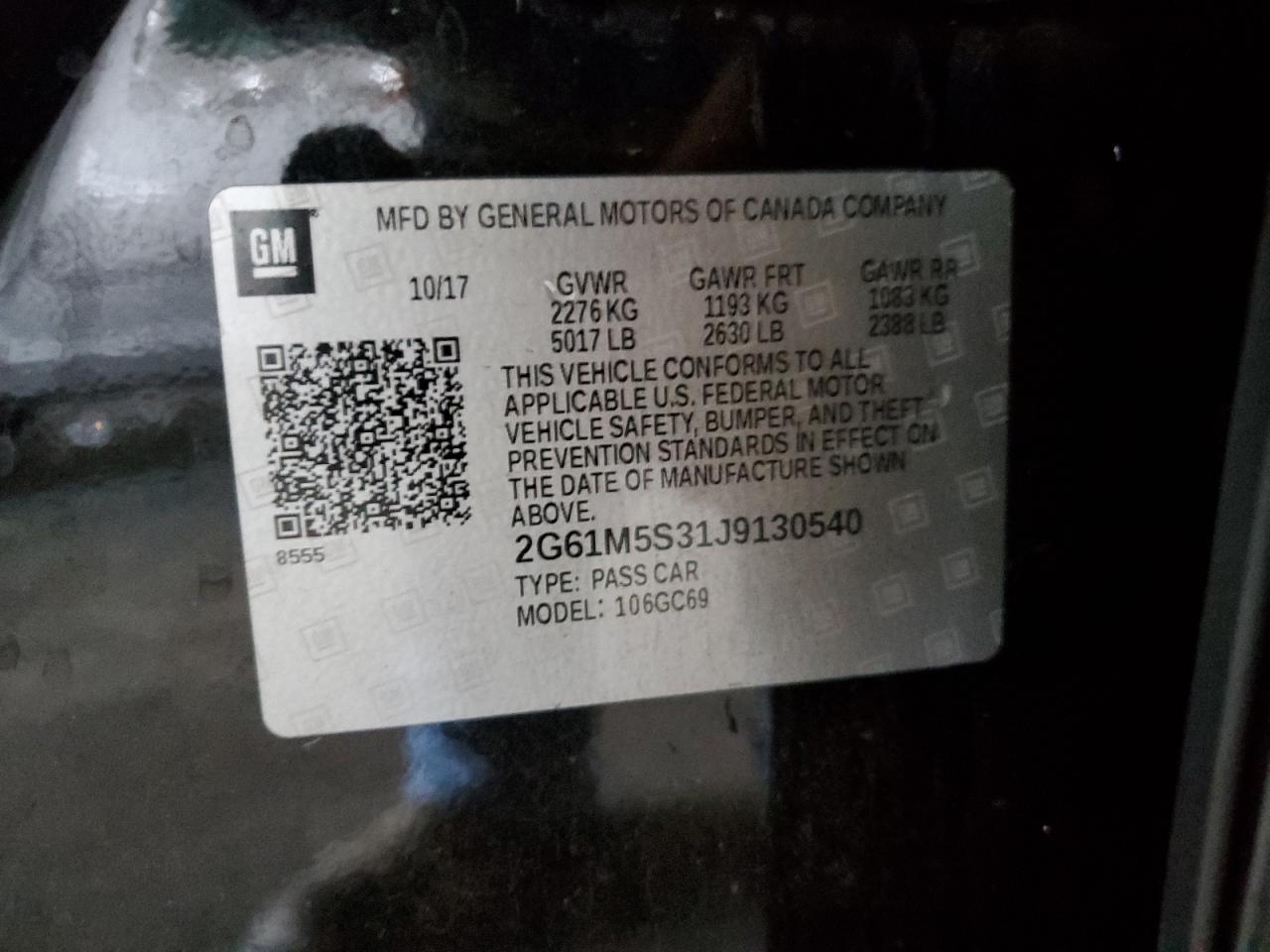 2018 Cadillac XTS VIN 2G61M5S31J9130540 Copart auction photo, rear end damage thumbnail 12