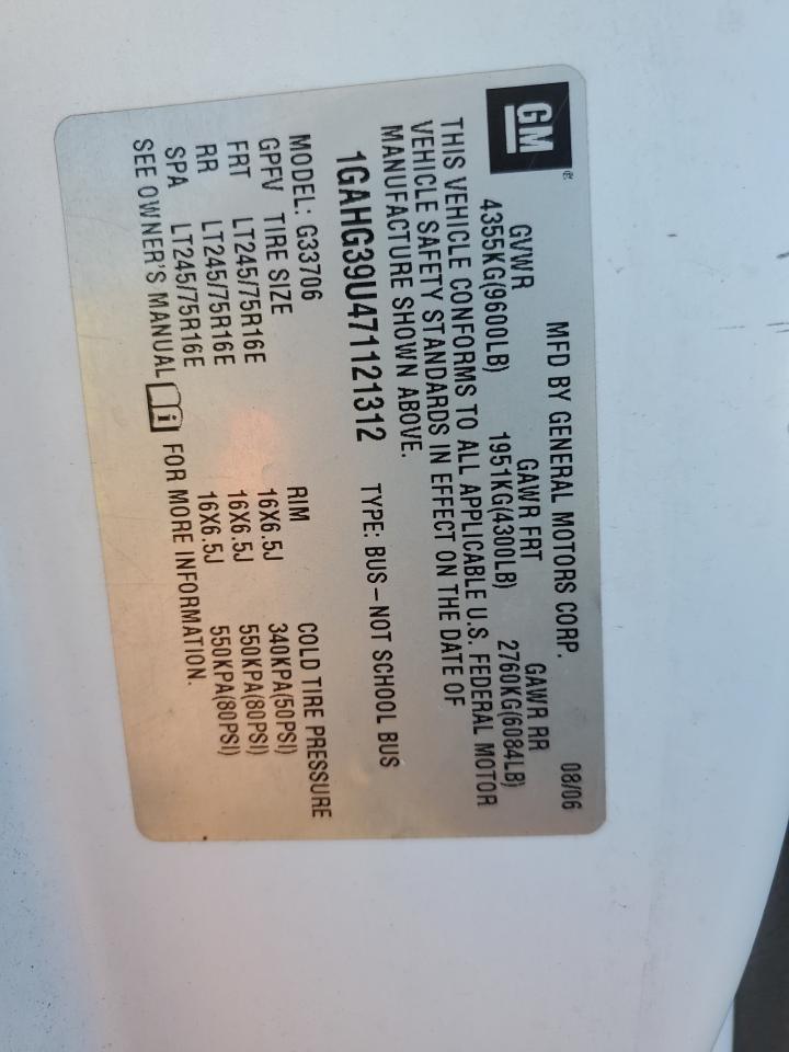 2007 Chevrolet Express VIN 1GAHG39U471121312 Copart auction photo, burn damage thumbnail 13