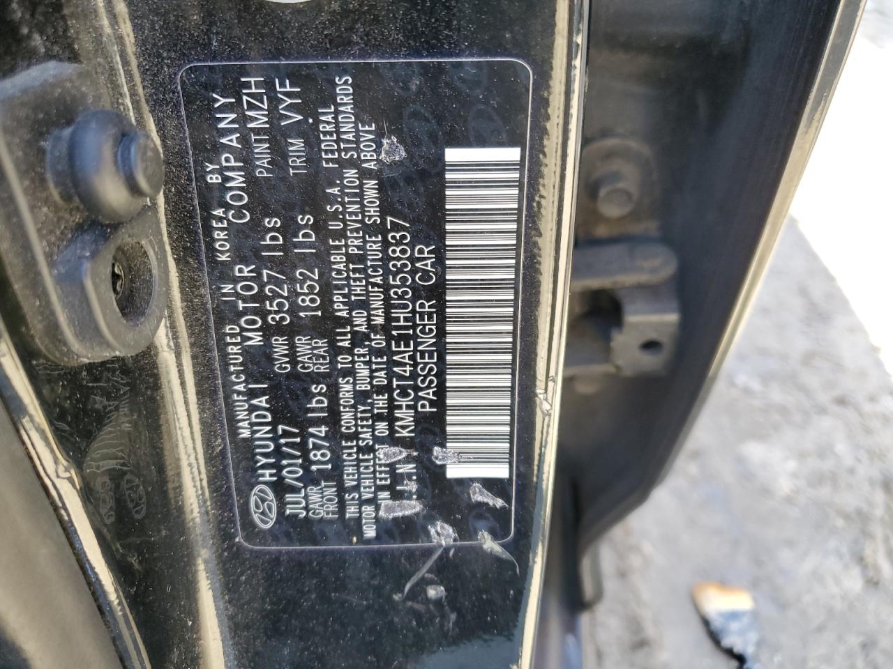 2017 Hyundai Accent VIN KMHCT4AE1HU353837 Copart auction photo, side damage thumbnail 12