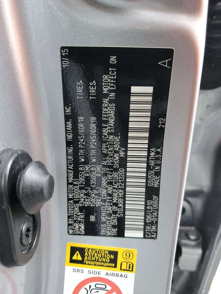 2015 Toyota Highlander VIN 5TDJKRFH0FS213200 Copart auction photo, rear end damage thumbnail 14