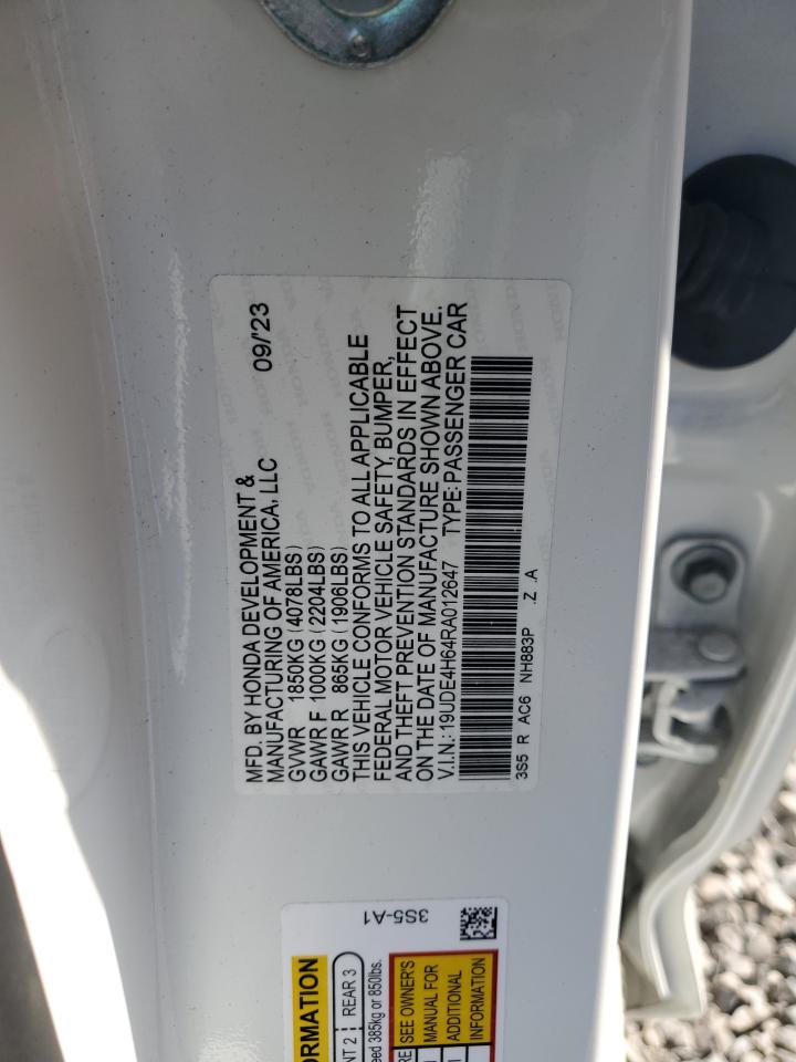2024 Acura Integra VIN 19UDE4H64RA012647 Copart auction photo, rear end / front end damage thumbnail 12