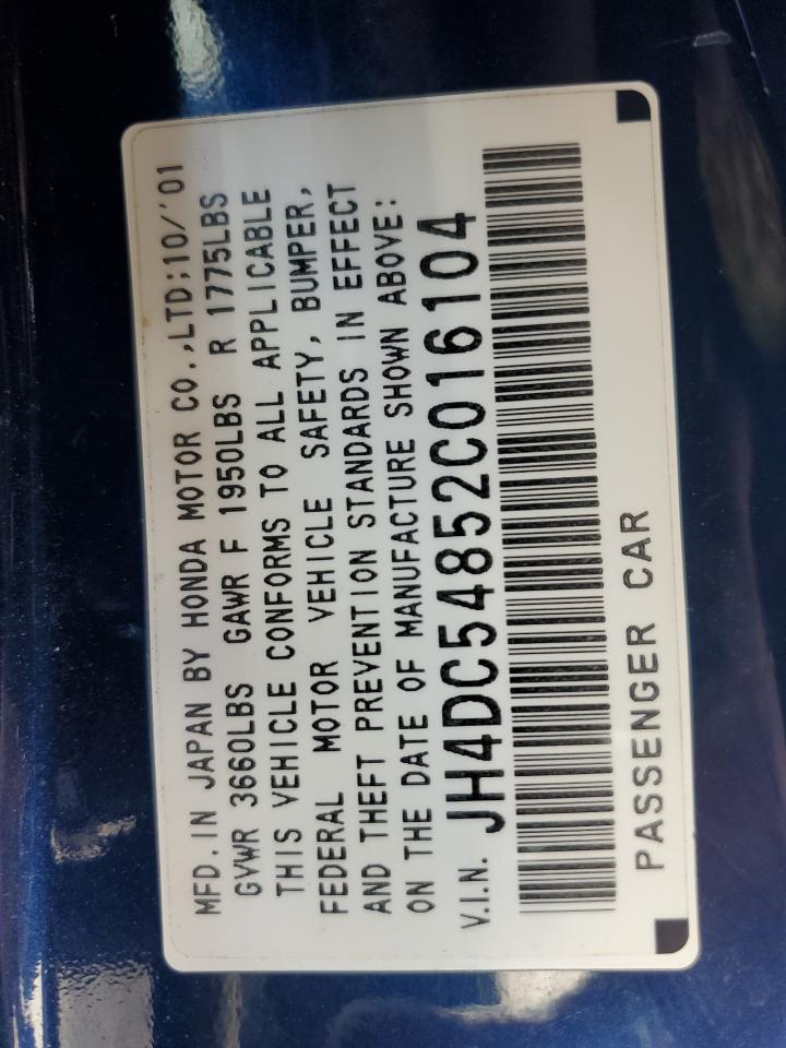 2002 Acura RSX VIN JH4DC54852C016104 Copart auction photo, front end / rear end damage thumbnail 12