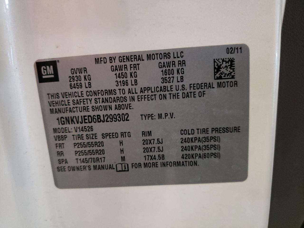 2011 Chevrolet Traverse VIN 1GNKVJED6BJ299302 Copart auction photo, all over damage thumbnail 13