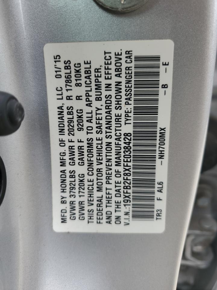 2015 Honda Civic VIN 19XFB2F8XFE038428 Copart auction photo, side damage thumbnail 12