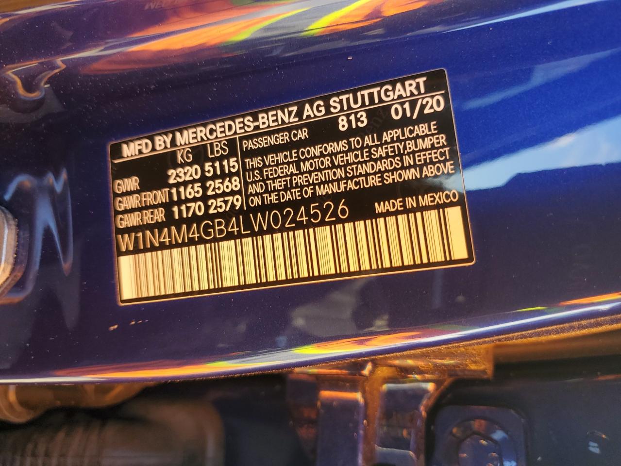 2020 Mercedes-Benz GLB VIN W1N4M4GB4LW024526 Copart auction photo, side damage thumbnail 13