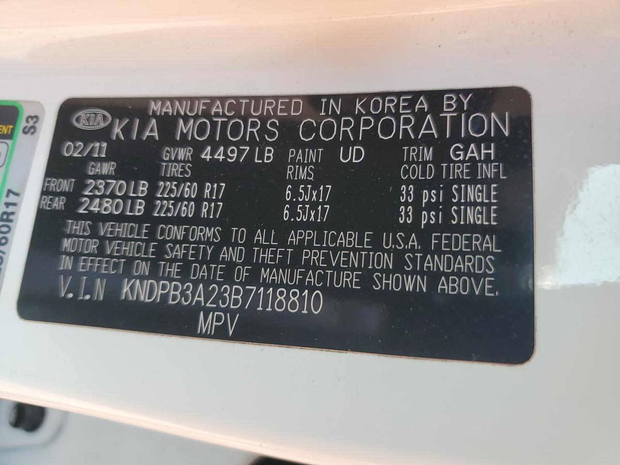 2011 KIA Sportage VIN KNDPB3A23B7118810 Copart auction photo, minor dent/scratches damage thumbnail 12