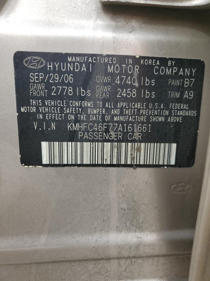 2007 Hyundai Azera VIN KMHFC46F77A161661 Copart auction photo, front end damage thumbnail 13