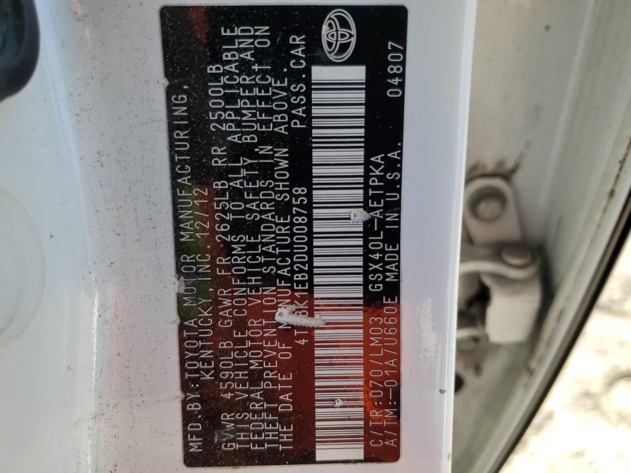 2013 Toyota Avalon VIN 4T1BK1EB2DU008758 Copart auction photo, front end / minor dent/scratches damage thumbnail 13