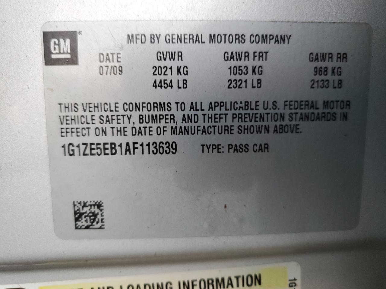 2010 Chevrolet Malibu VIN 1G1ZE5EB1AF113639 Copart auction photo, water/flood / minor dent/scratches damage thumbnail 13