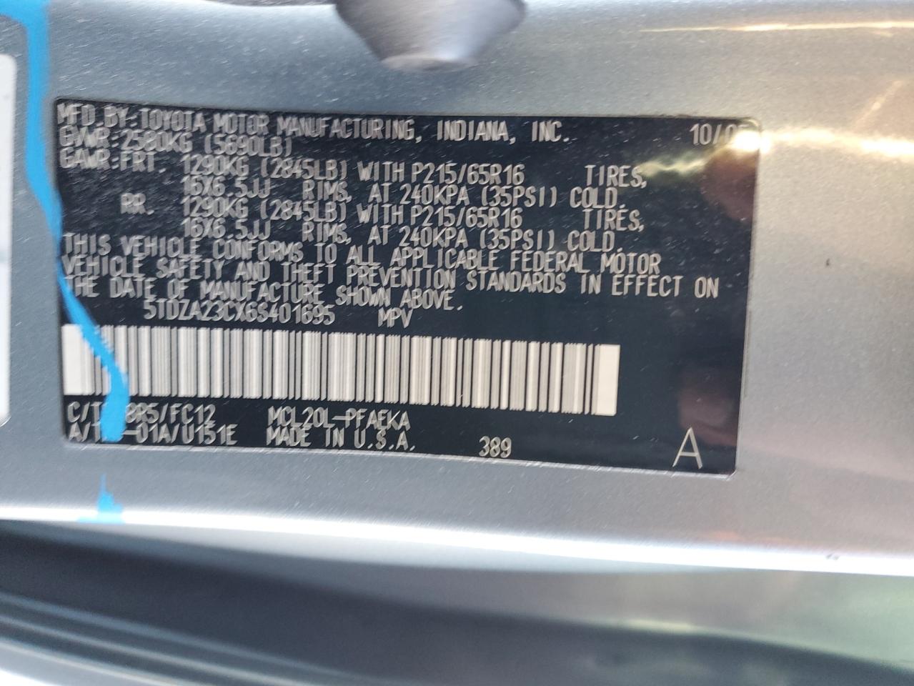 2006 Toyota Sienna VIN 5TDZA23CX6S401695 Copart auction photo, side damage thumbnail 13