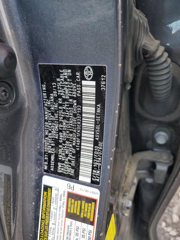 2014 Toyota Camry VIN 4T4BF1FK0ER337193 Copart auction photo, front end damage thumbnail 12