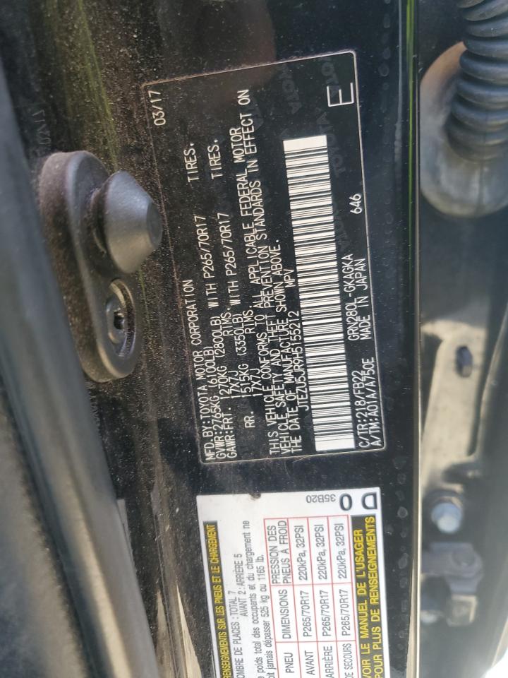 2017 Toyota 4Runner VIN JTEZU5JR9H5155212 Copart auction photo, front end / side damage thumbnail 13