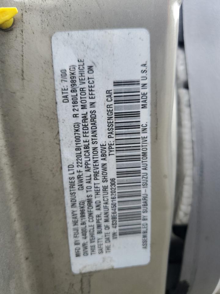 2001 Subaru Legacy VIN 4S3BE645016202306 Copart auction photo, side / front end damage thumbnail 12