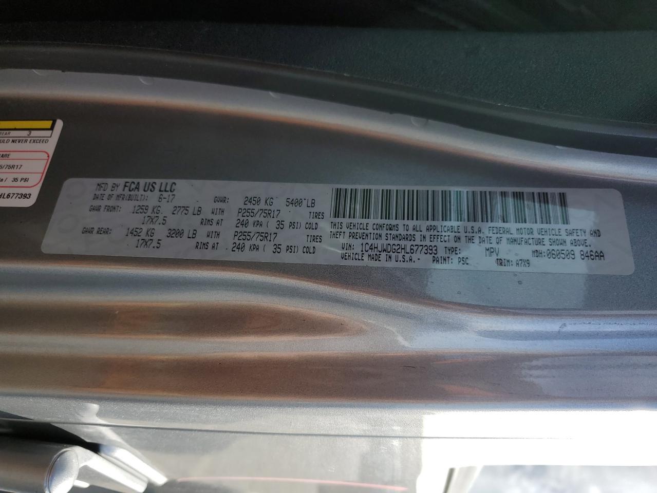 2017 Jeep Wrangler VIN 1C4HJWDG2HL677393 Copart auction photo, side damage thumbnail 13