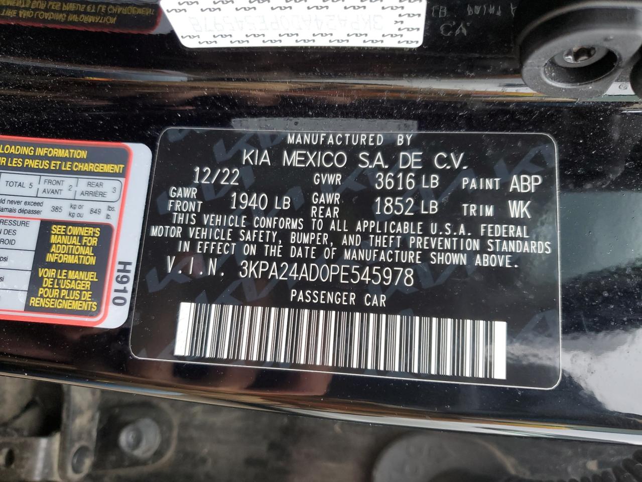 2023 KIA Rio VIN 3KPA24AD0PE545978 Copart auction photo, front end damage thumbnail 12