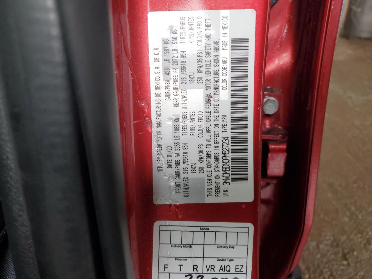 2023 Mazda CX-30 VIN 3MVDMBDM0PM527234 Copart auction photo, front end / all over damage thumbnail 14