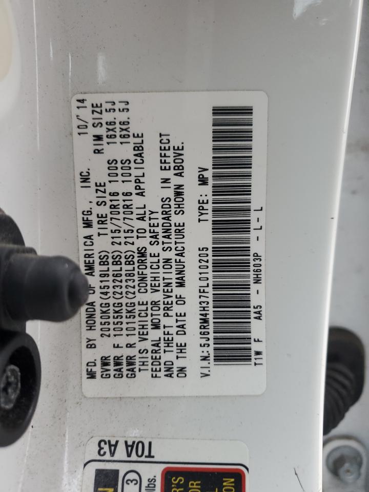 2015 Honda CR-V VIN 5J6RM4H37FL010205 Copart auction photo, front end damage thumbnail 13