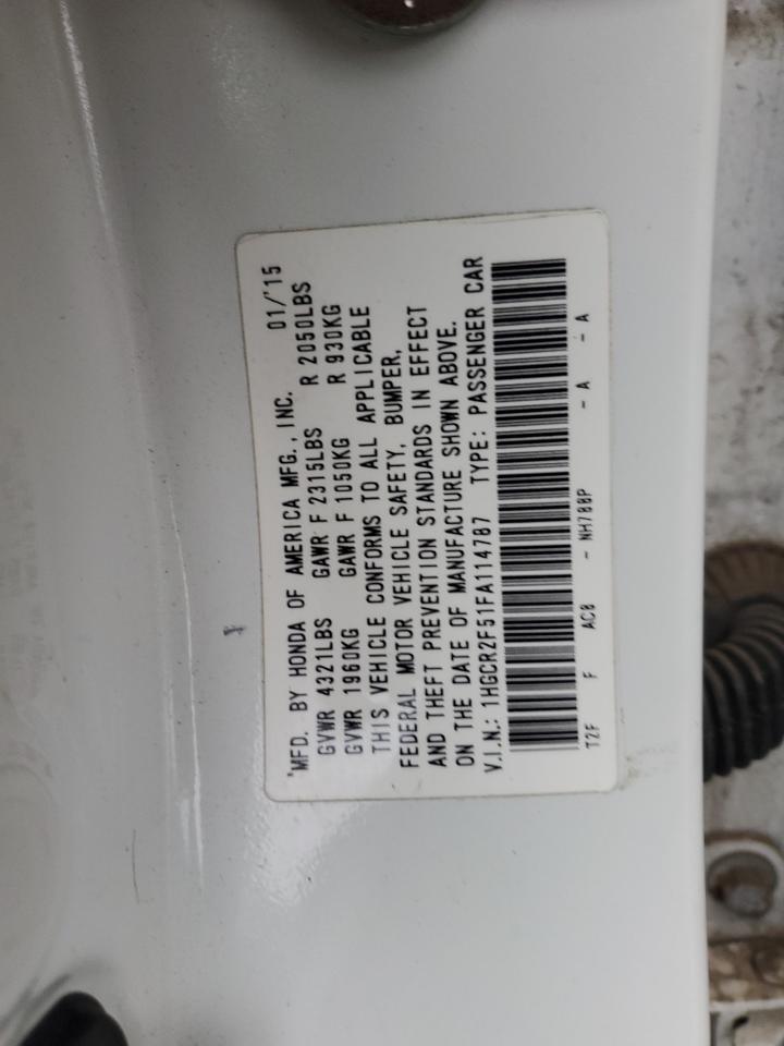 2015 Honda Accord VIN 1HGCR2F51FA114787 Copart auction photo, front end damage thumbnail 12