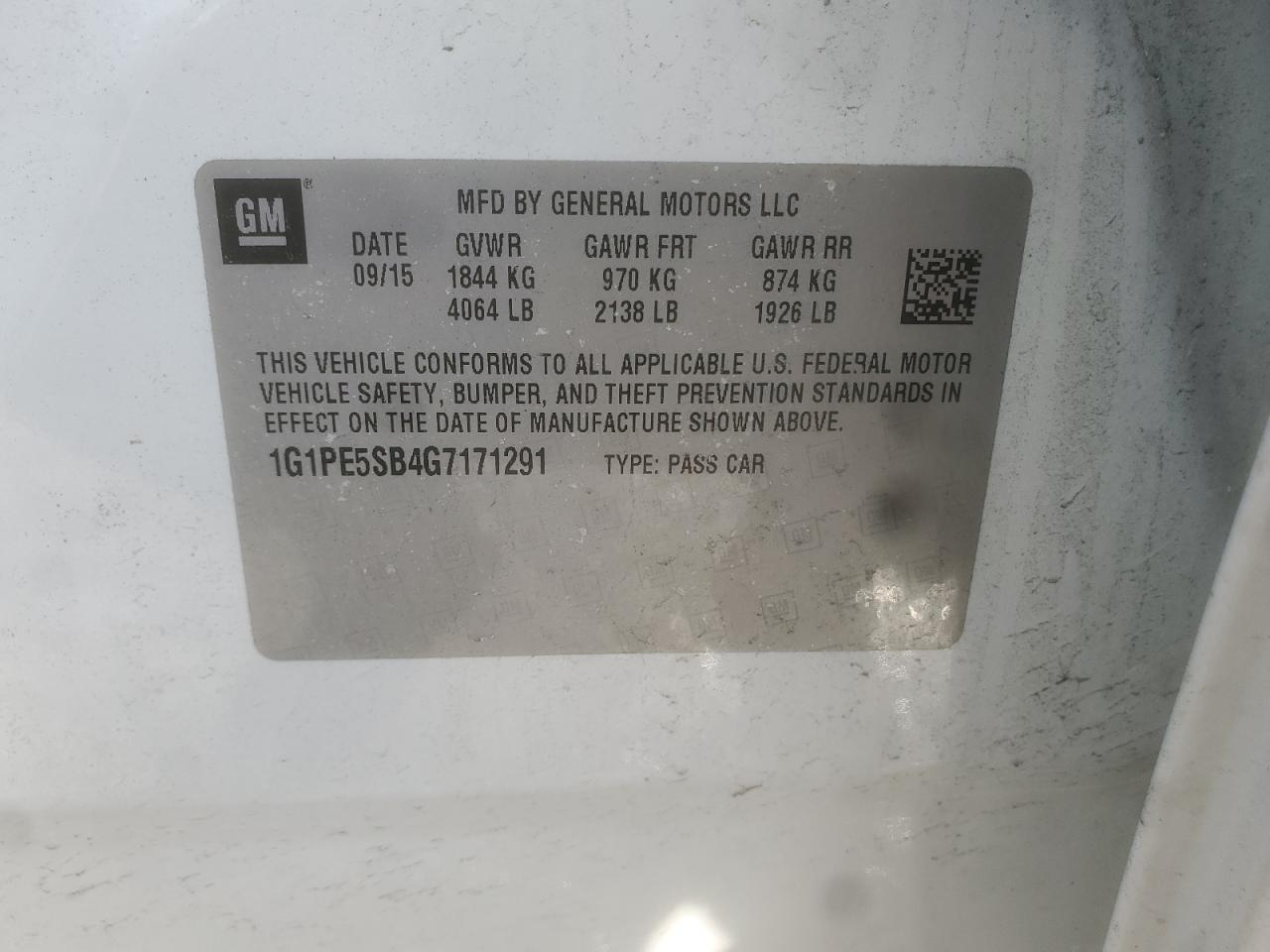 2016 Chevrolet Cruze VIN 1G1PE5SB4G7171291 Copart auction photo, front end damage thumbnail 14