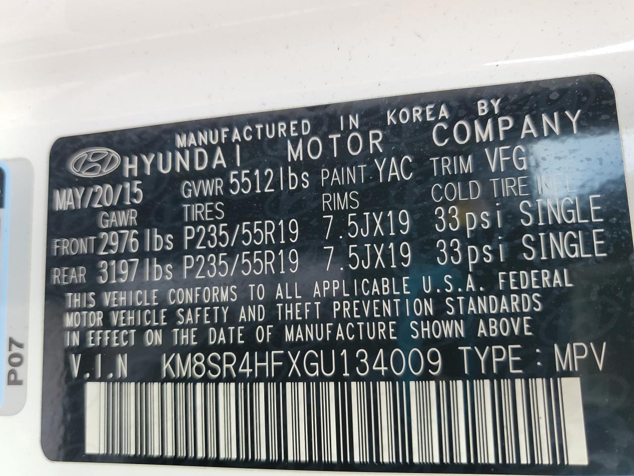 2016 Hyundai Santa Fe VIN KM8SR4HFXGU134009 Copart auction photo, undercarriage / hail damage thumbnail 13