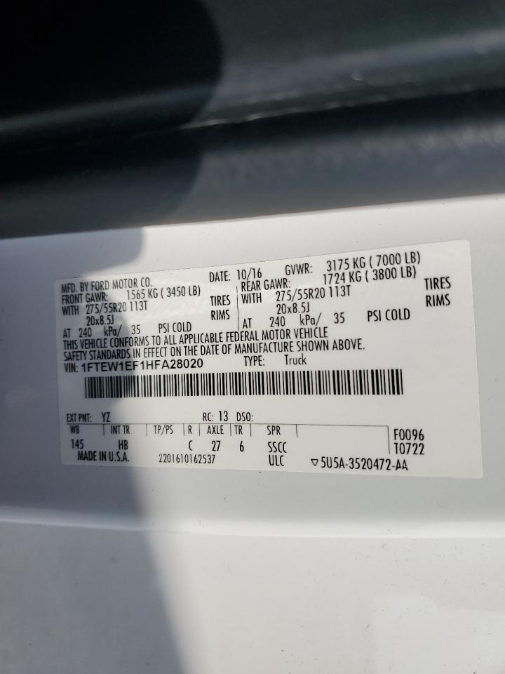 2017 Ford F-150 VIN 1FTEW1EF1HFA28020 Copart auction photo, front end / side damage thumbnail 15