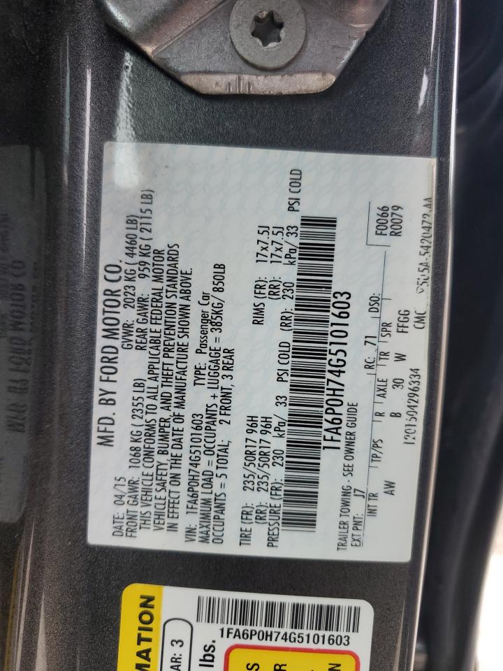 2016 Ford Fusion VIN 1FA6P0H74G5101603 Copart auction photo, undercarriage / front end damage thumbnail 12