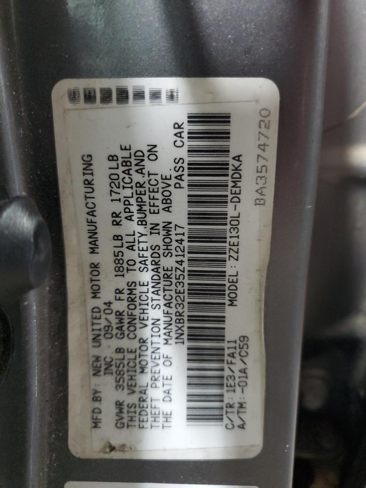 2005 Toyota Corolla VIN 1NXBR32E35Z412417 Copart auction photo, side / front end damage thumbnail 12