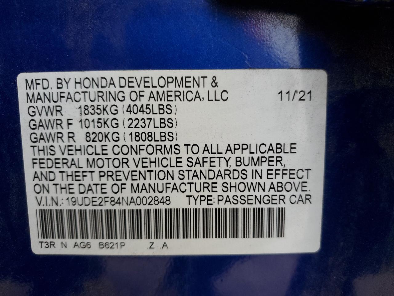 2022 Acura ILX VIN 19UDE2F84NA002848 Copart auction photo, front end / rear end damage thumbnail 13