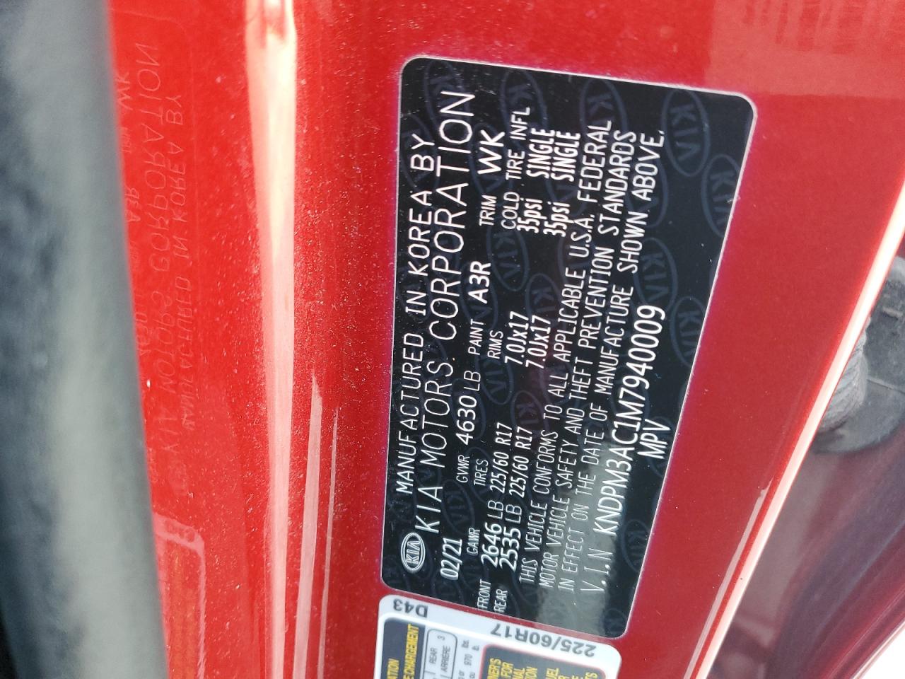 2021 KIA Sportage VIN KNDPM3AC1M7940009 Copart auction photo, front end damage thumbnail 16