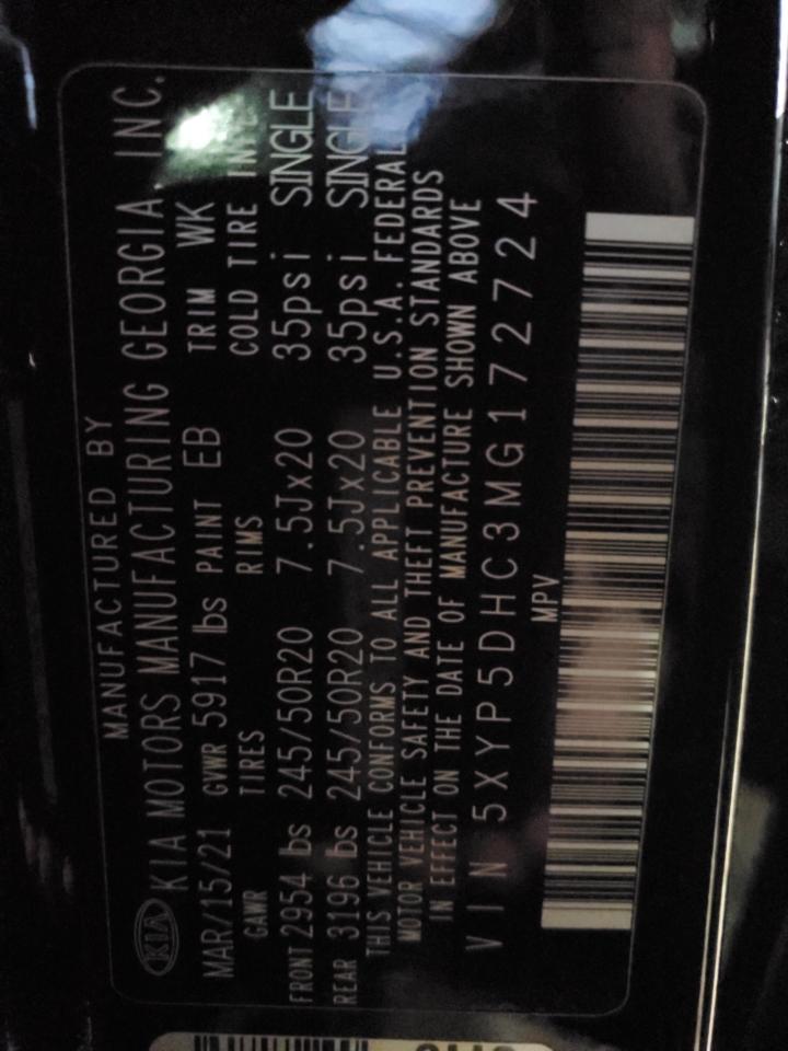 2021 KIA Telluride VIN 5XYP5DHC3MG172724 Copart auction photo, all over damage thumbnail 13