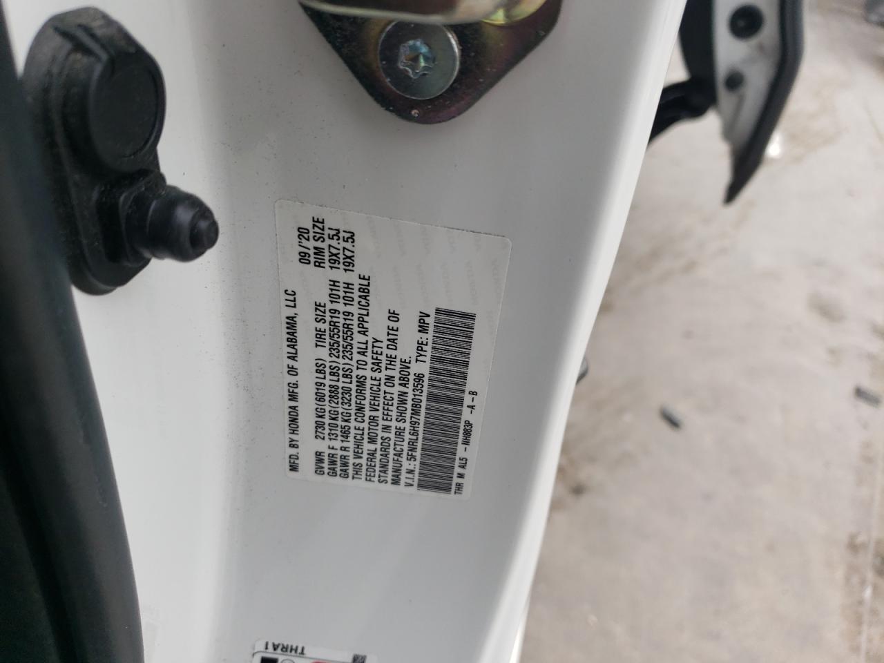 2021 Honda Odyssey VIN 5FNRL6H97MB013596 Copart auction photo, front end damage thumbnail 14