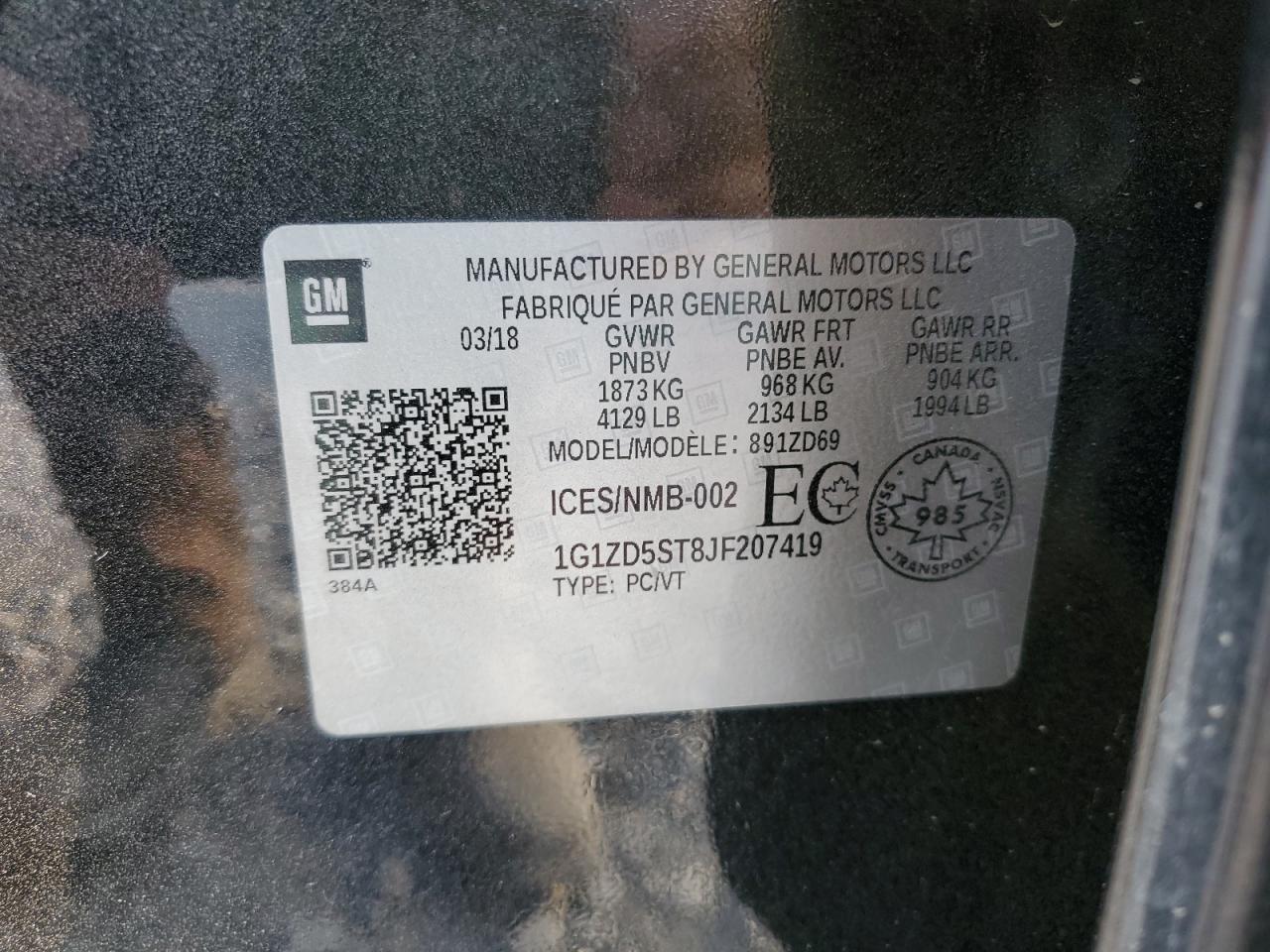 2018 Chevrolet Malibu VIN 1G1ZD5ST8JF207419 Copart auction photo, front end damage thumbnail 14