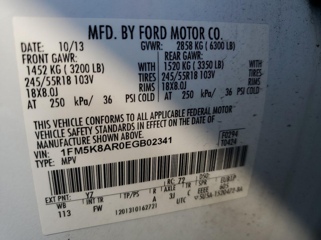 2014 Ford Explorer VIN 1FM5K8AR0EGB02341 Copart auction photo, side / front end damage thumbnail 13