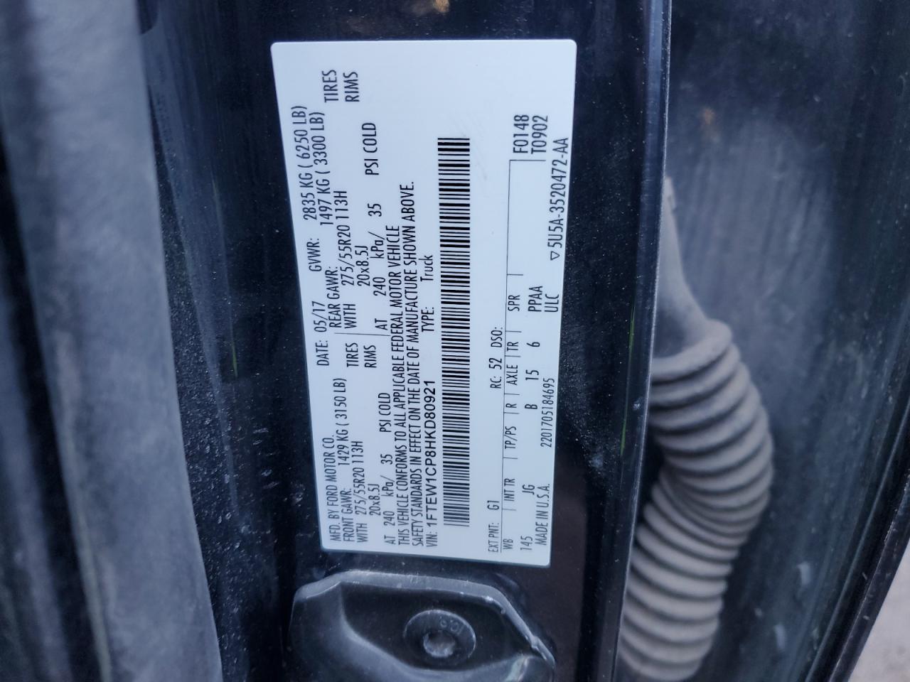 2017 Ford F-150 VIN 1FTEW1CP8HKD80921 Copart auction photo, front end damage thumbnail 12