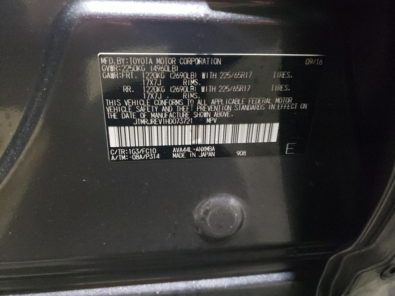 2017 Toyota RAV 4 VIN JTMRJREV1HD073721 Copart auction photo, side damage thumbnail 15