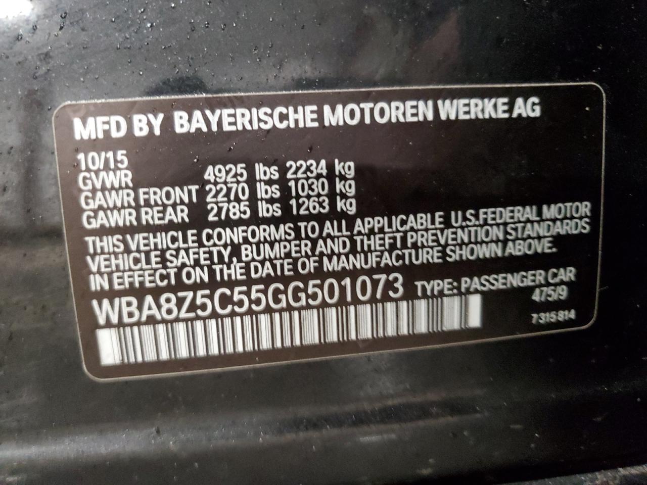 2016 BMW 3er VIN WBA8Z5C55GG501073 Copart auction photo, front end / all over damage thumbnail 13
