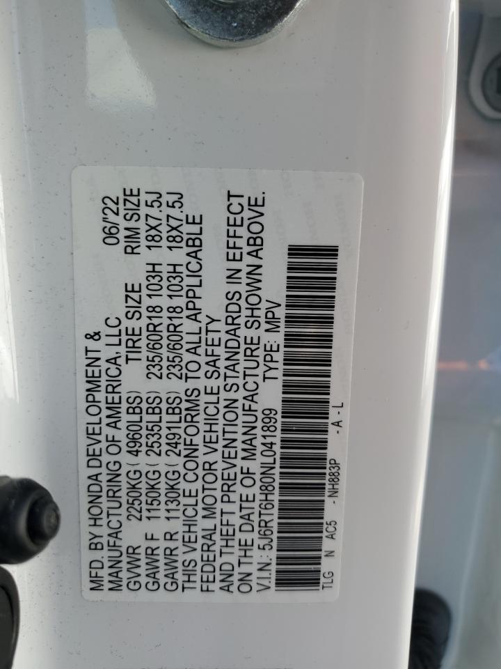 2022 Honda CR-V VIN 5J6RT6H80NL041899 Copart auction photo, rear end / undercarriage damage thumbnail 13