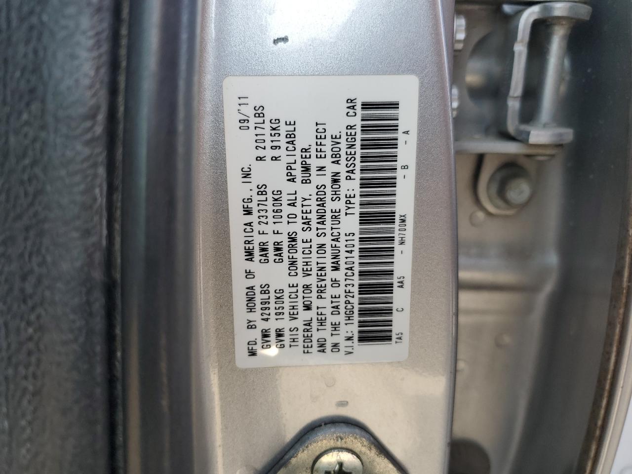 2012 Honda Accord VIN 1HGCP2F37CA014015 Copart auction photo, all over damage thumbnail 13