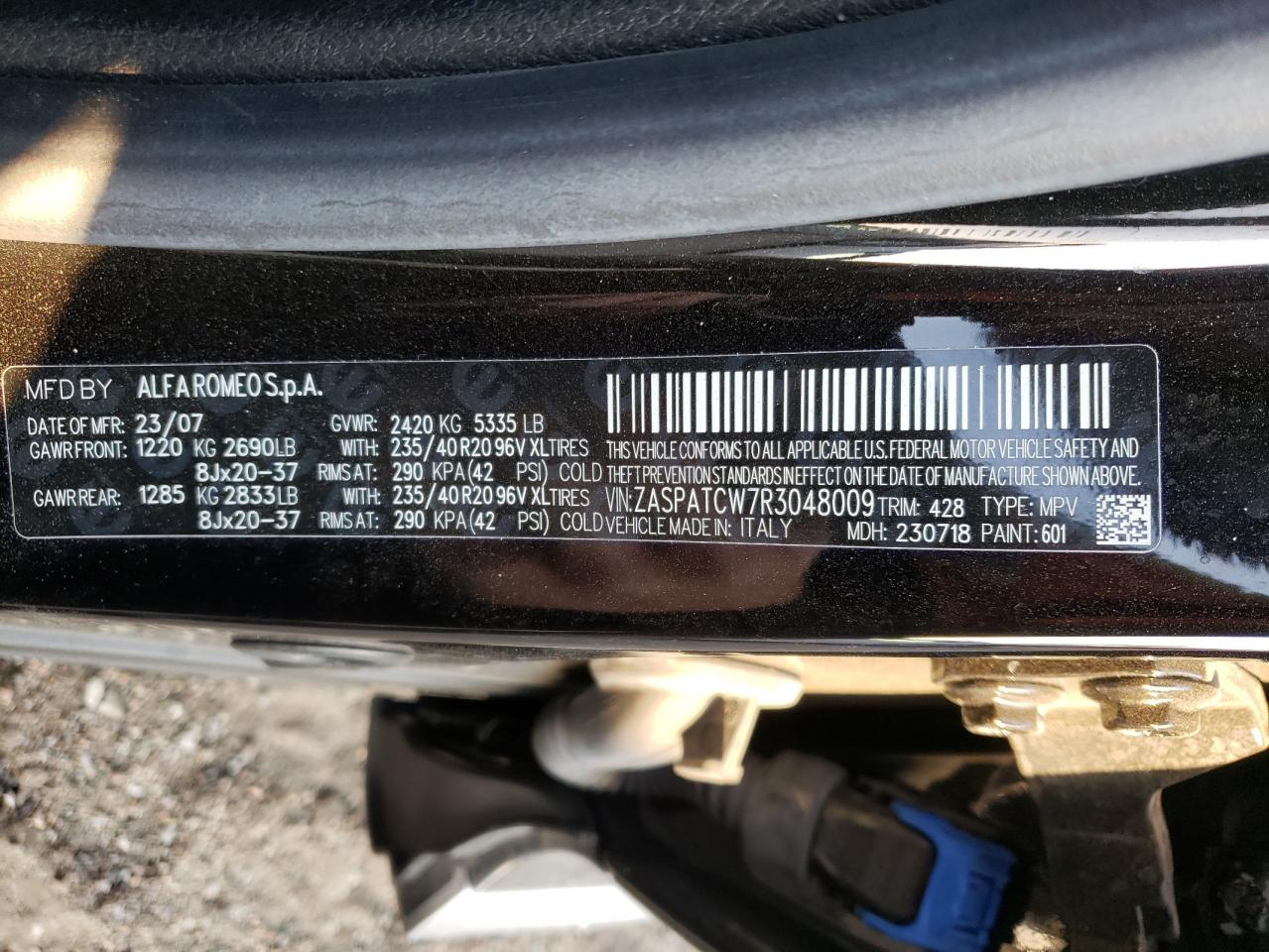2024 Alfa Romeo Tonale VIN ZASPATCW7R3048009 Copart auction photo, all over damage thumbnail 13