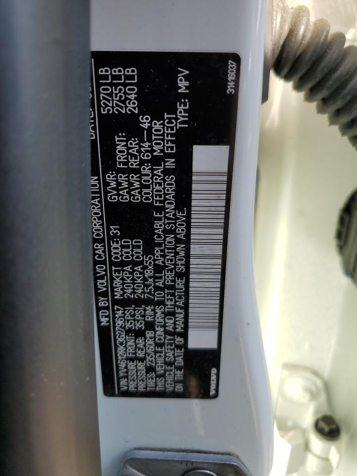 2016 Volvo XC60 VIN YV4612RK3G2796147 Copart auction photo, top/roof damage thumbnail 13