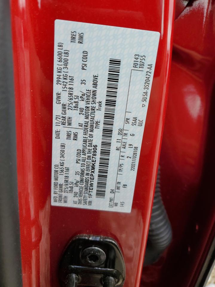 2021 Ford F-150 VIN 1FTEW1EPXMKE78906 Copart auction photo, front end / rear end damage thumbnail 14