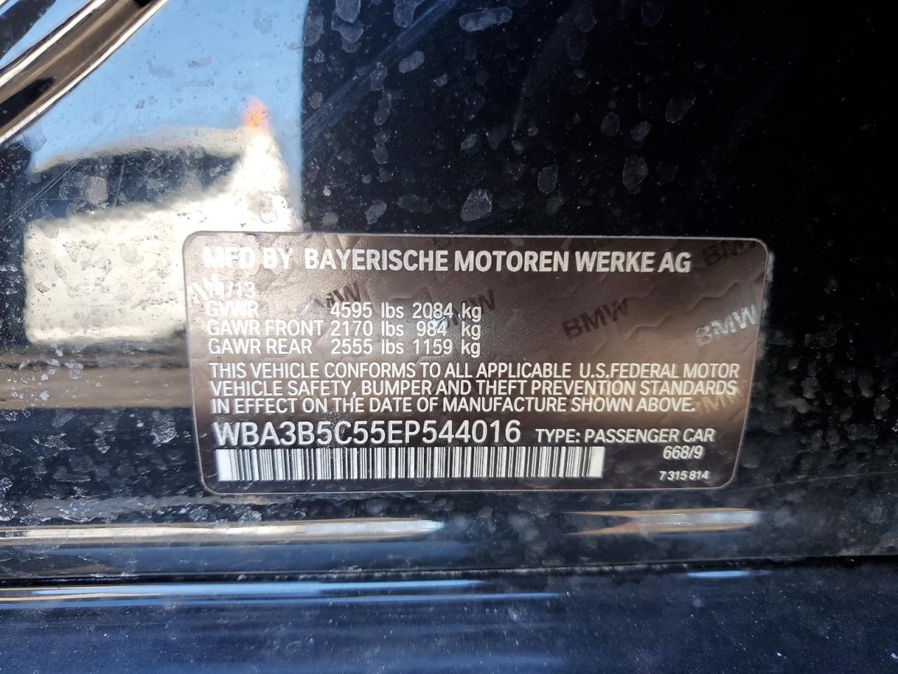 2014 BMW 3er VIN WBA3B5C55EP544016 Copart auction photo, side / rear end damage thumbnail 14