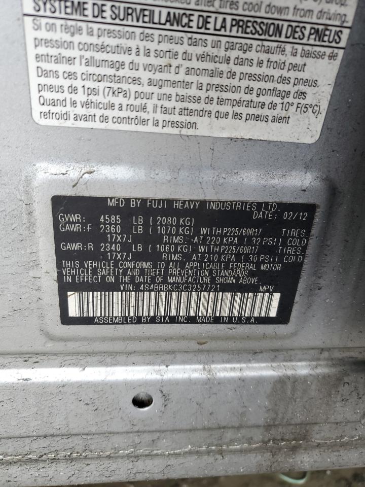 2012 Subaru Outback VIN 4S4BRBKC3C3257721 Copart auction photo, side / front end damage thumbnail 13