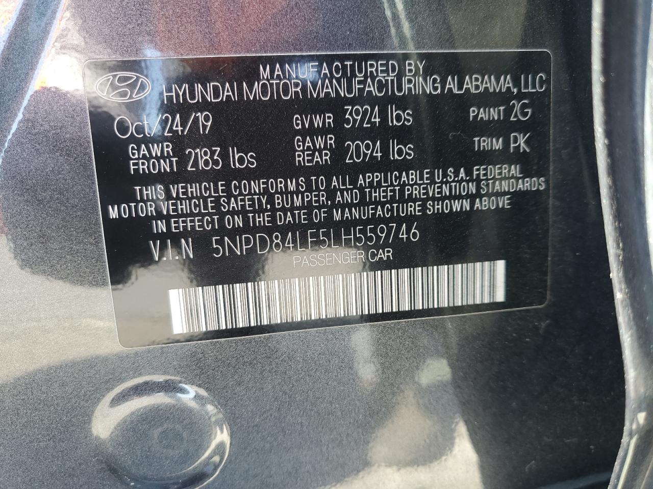 2020 Hyundai Elantra VIN 5NPD84LF5LH559746 Copart auction photo, rear end / side damage thumbnail 15