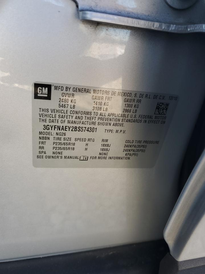 2011 Cadillac SRX VIN 3GYFNAEY2BS574301 Copart auction photo, rear end damage thumbnail 16