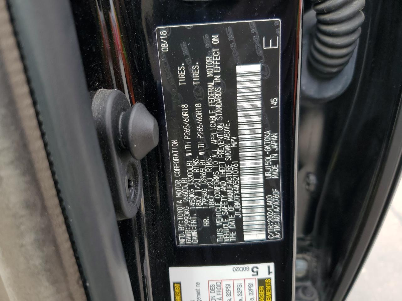 2019 Lexus GX VIN JTJBM7FX4K5210761 Copart auction photo, front end damage thumbnail 14
