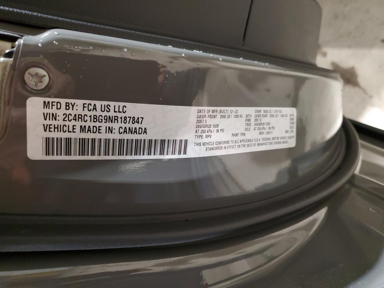 2022 Chrysler Pacifica VIN 2C4RC1BG9NR187847 Copart auction photo, rear end damage thumbnail 15