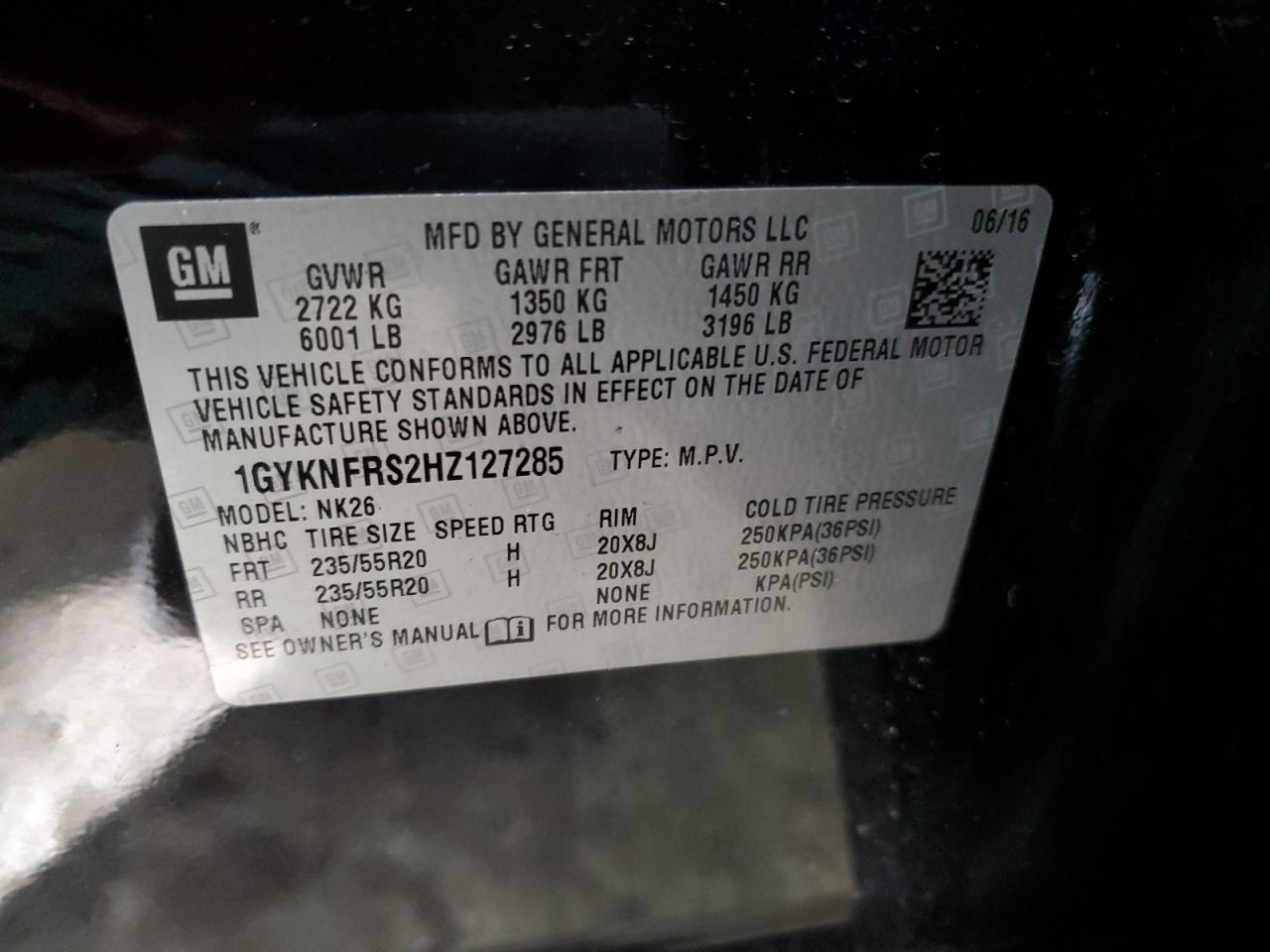 2017 Cadillac XT5 VIN 1GYKNFRS2HZ127285 Copart auction photo, side damage thumbnail 13