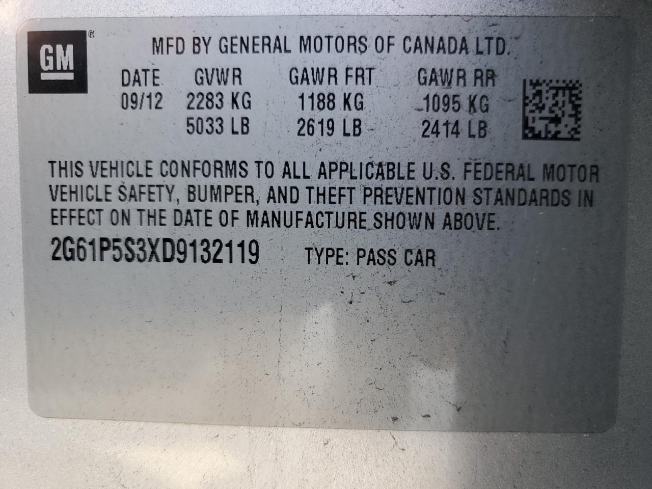 2013 Cadillac XTS VIN 2G61P5S3XD9132119 Copart auction photo, front end damage thumbnail 14